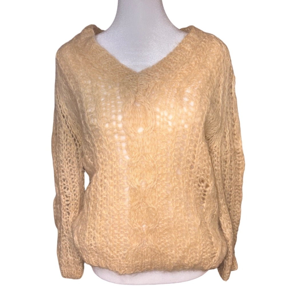Mohair Wool Sweater Cream Cable Knit Pullover Cottagecore Boho Cozy  Knitwear